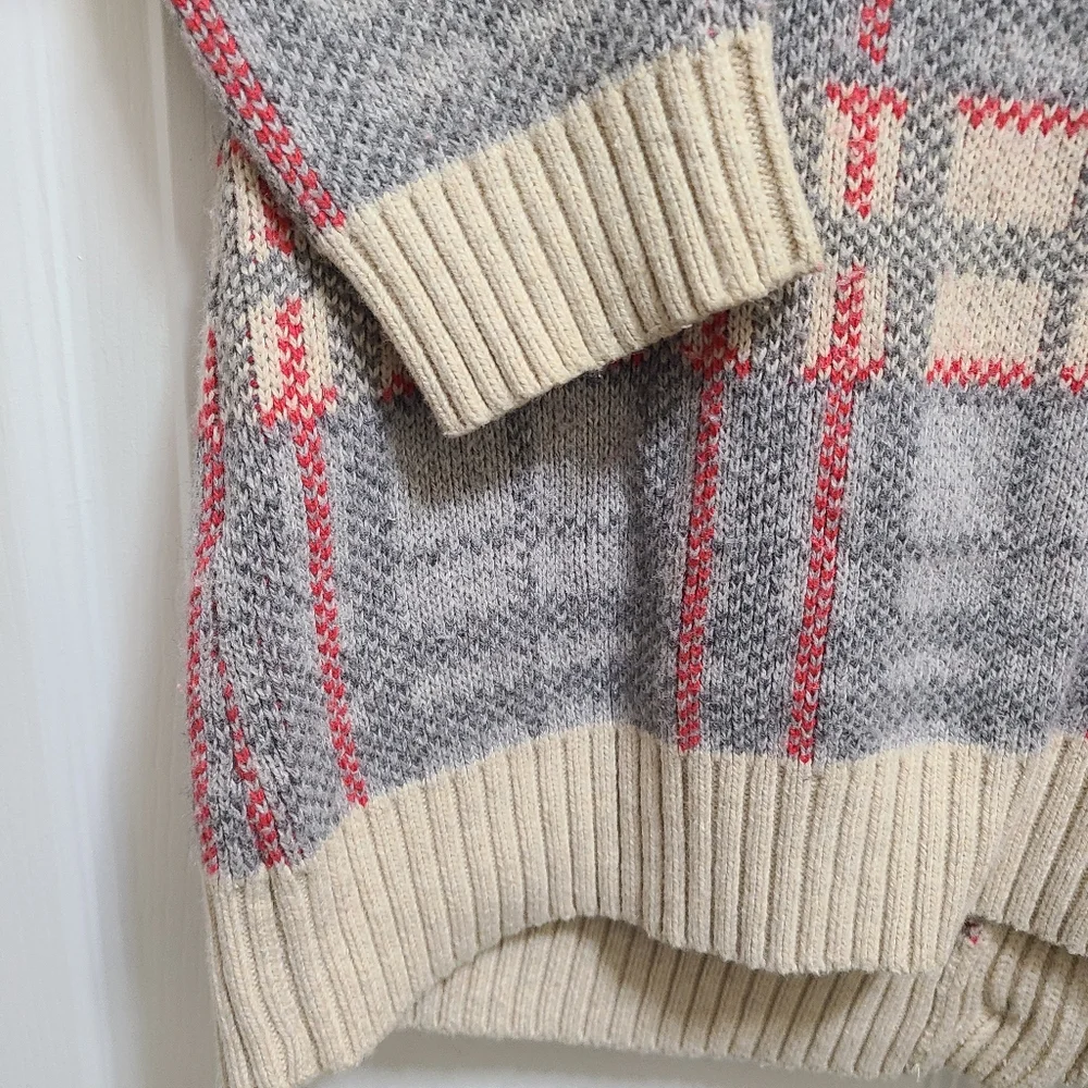 Lands End canvas 1963Vl vtg PLAID CARDIGAN SWEATER SIZE M cotton wool blend euc - Picture 12 of 15